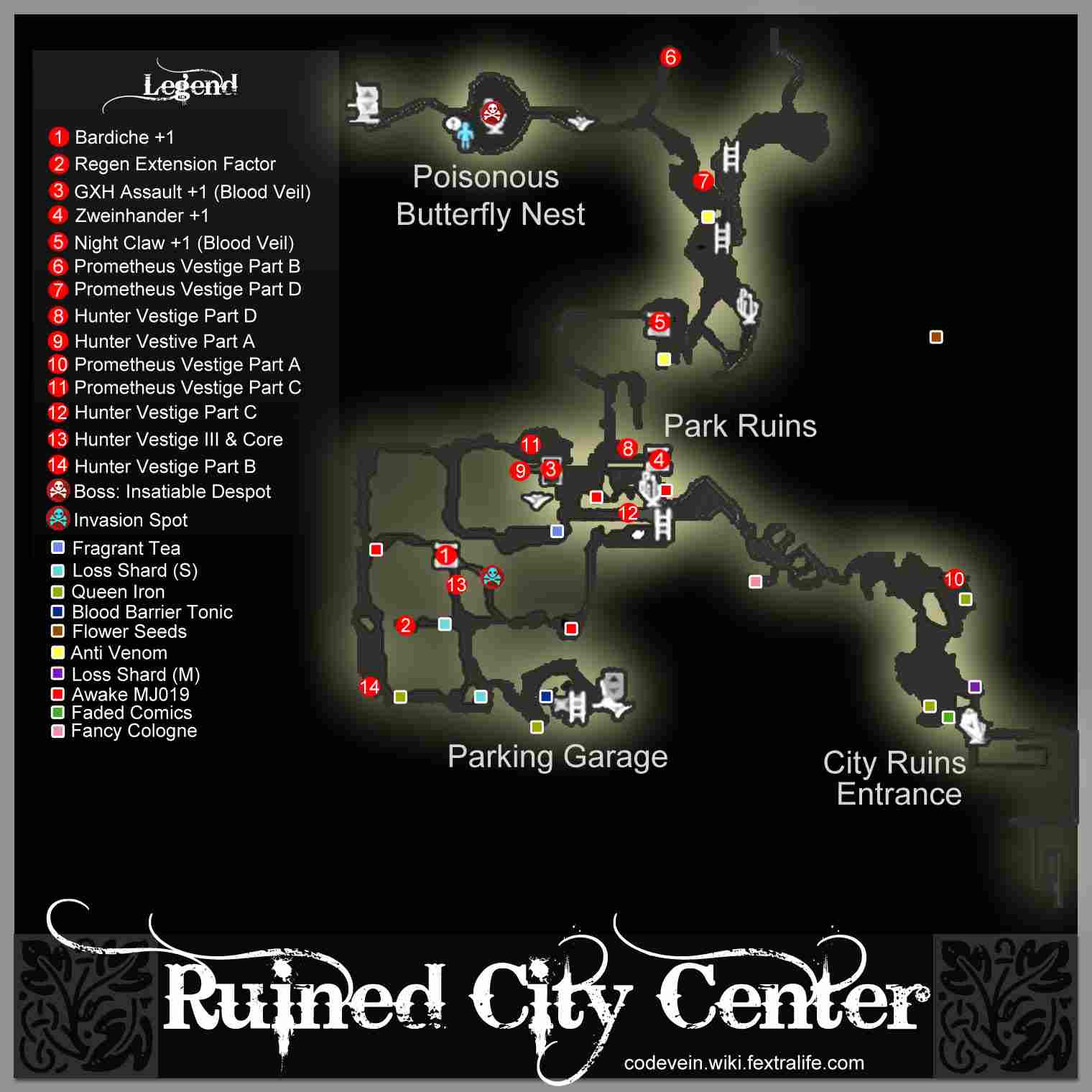 Ruined City Center Map. Source : Code Vein Wiki