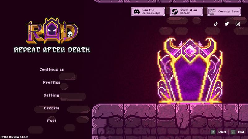 Repeat After Death Menu Screen